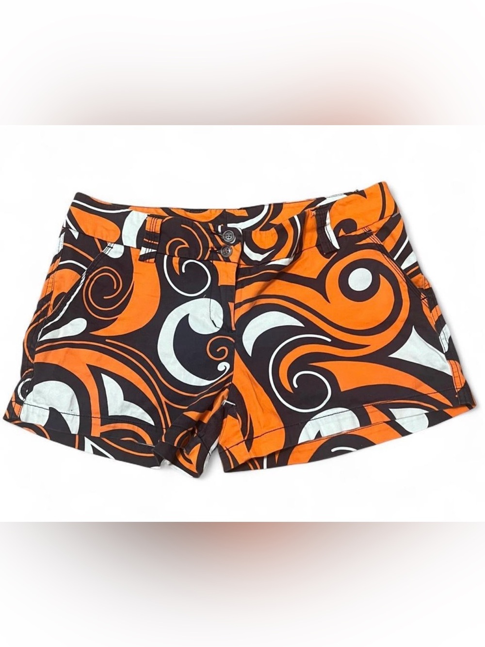 Loudmouth Orange, Black & White Swirl Print Shorts